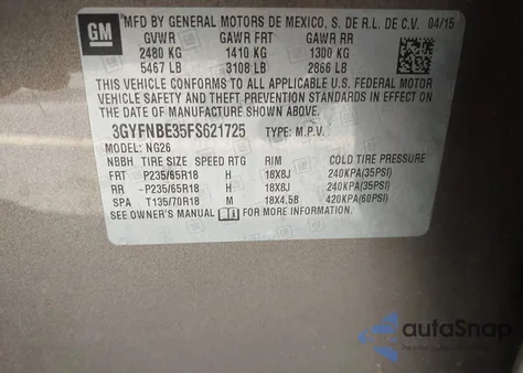 2015 Cadillac Srx Luxury Collection из США, поврежденный, VIN 3GYFNBE35FS621725